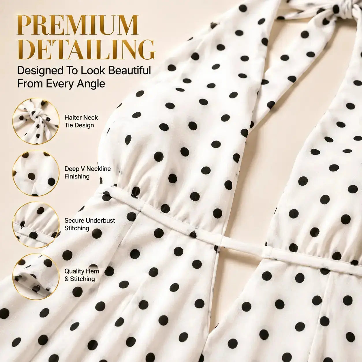 Polka Dot Halter Mini Dress Deep V-Neck Backless Skater Dress Vintage-Inspired Summer Party Vacation Dress Jumartins