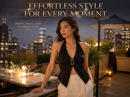 Ribbed Halter Neck Top | Tie Back Sleeveless Tank | Elegant Summer Shirt