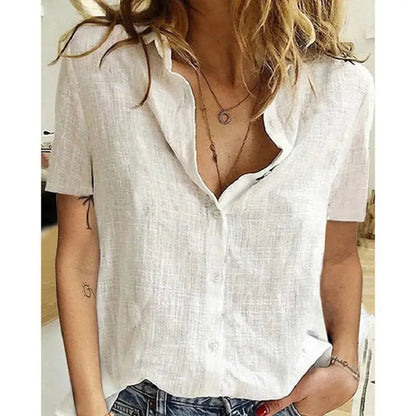 Short Sleeve Linen Blouse – Vintage Cotton Linen Casual Shirt JuChachaShop