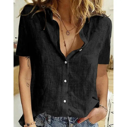 Short Sleeve Linen Blouse – Vintage Cotton Linen Casual Shirt JuChachaShop