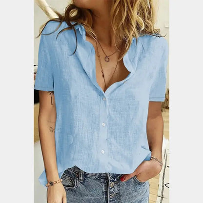Short Sleeve Linen Blouse – Vintage Cotton Linen Casual Shirt JuChachaShop
