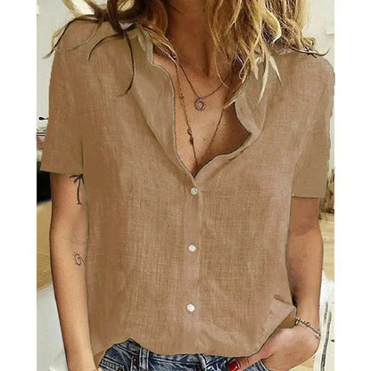 Short Sleeve Linen Blouse – Vintage Cotton Linen Casual Shirt JuChachaShop