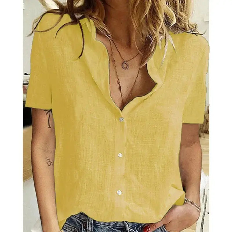 Short Sleeve Linen Blouse – Vintage Cotton Linen Casual Shirt JuChachaShop