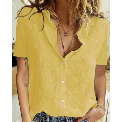 Short Sleeve Linen Blouse – Vintage Cotton Linen Casual Shirt JuChachaShop