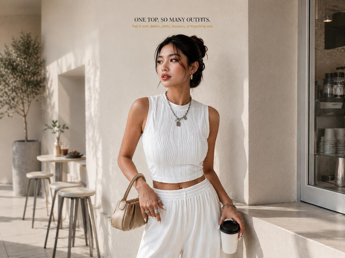 Elevate Your Style with Our Sleeveless Rib Knit Crop Top