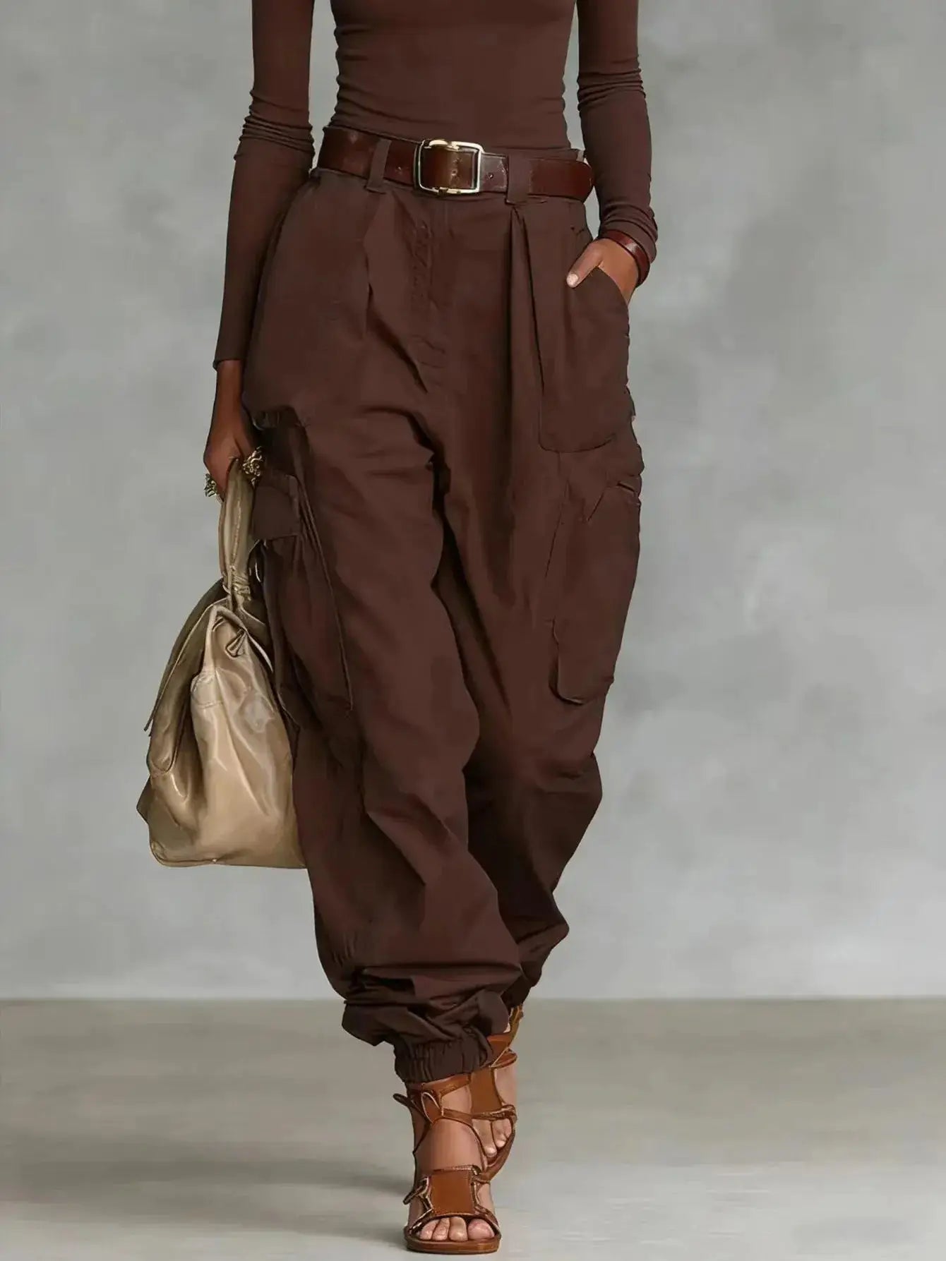 Solid Color Cargo Pants – Women's High Waist Casual Trousers JuChachaShop