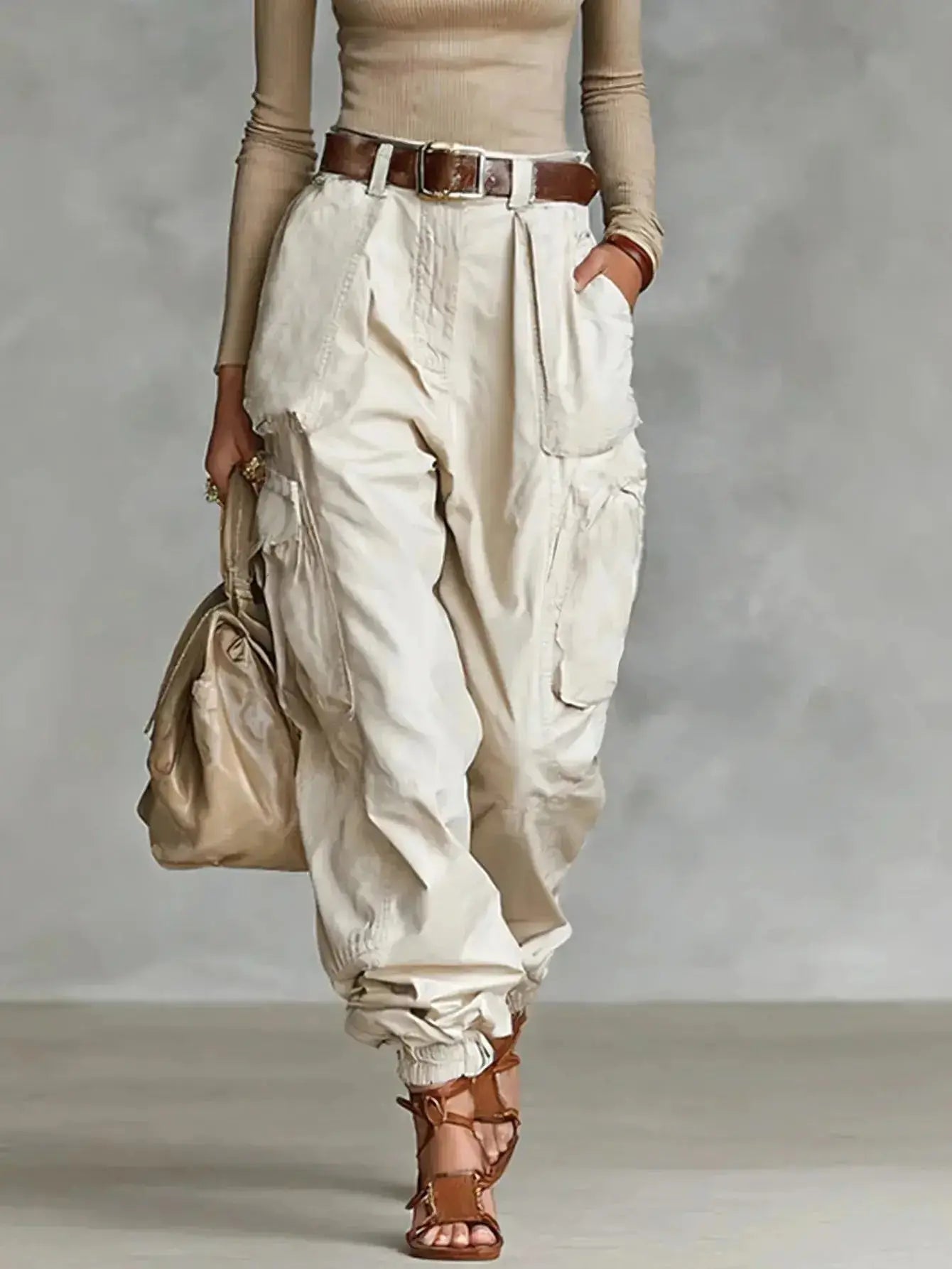 Solid Color Cargo Pants – Women's High Waist Casual Trousers JuChachaShop