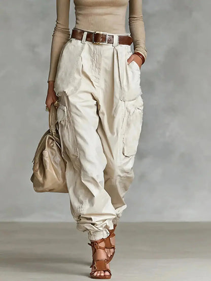 Solid Color Cargo Pants – Women's High Waist Casual Trousers JuChachaShop