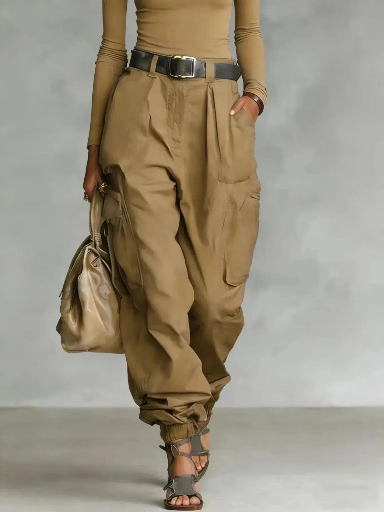Solid Color Cargo Pants – Women's High Waist Casual Trousers JuChachaShop