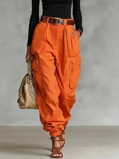 Solid Color Cargo Pants – Women's High Waist Casual Trousers JuChachaShop