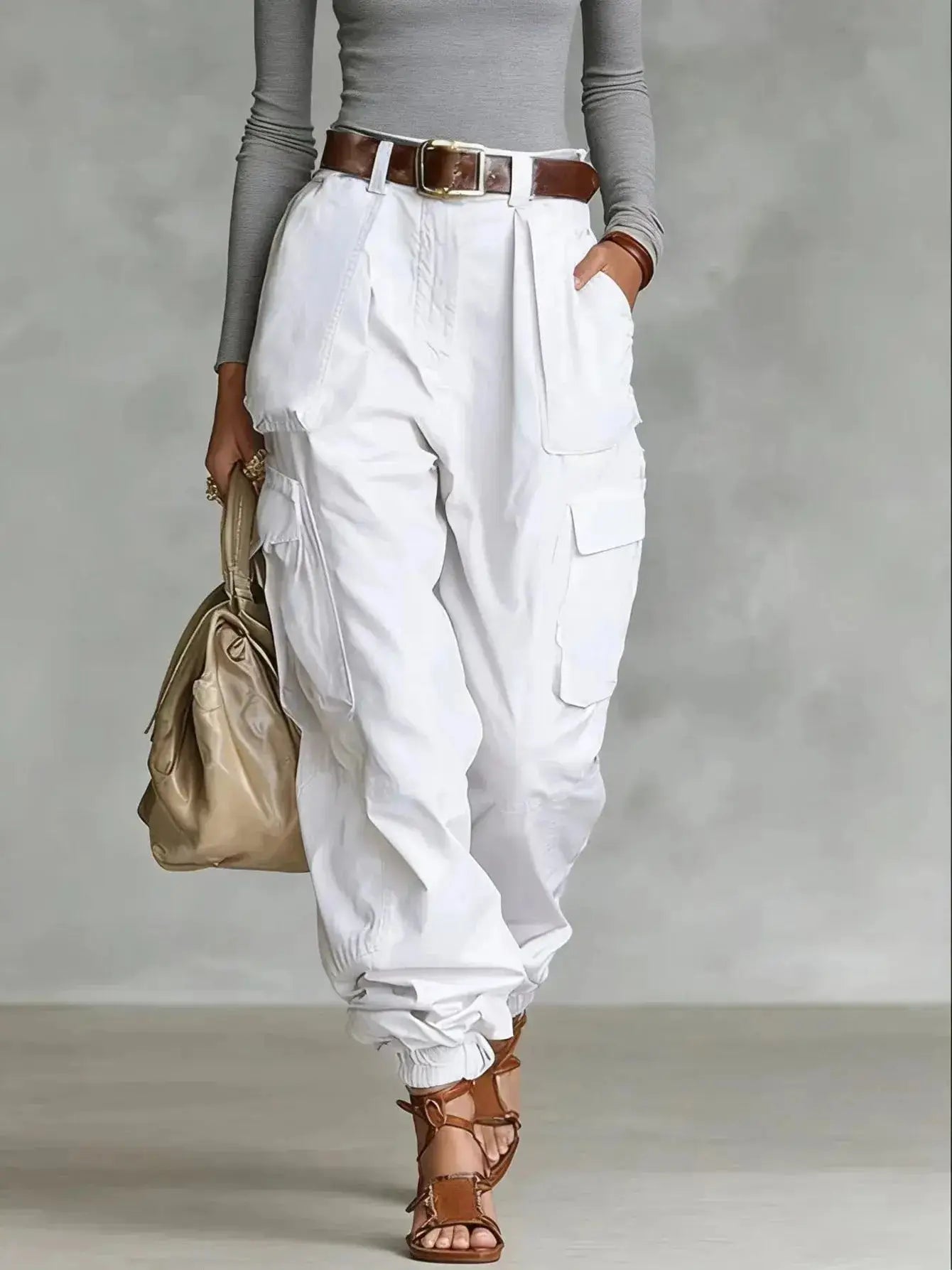 Solid Color Cargo Pants – Women's High Waist Casual Trousers JuChachaShop