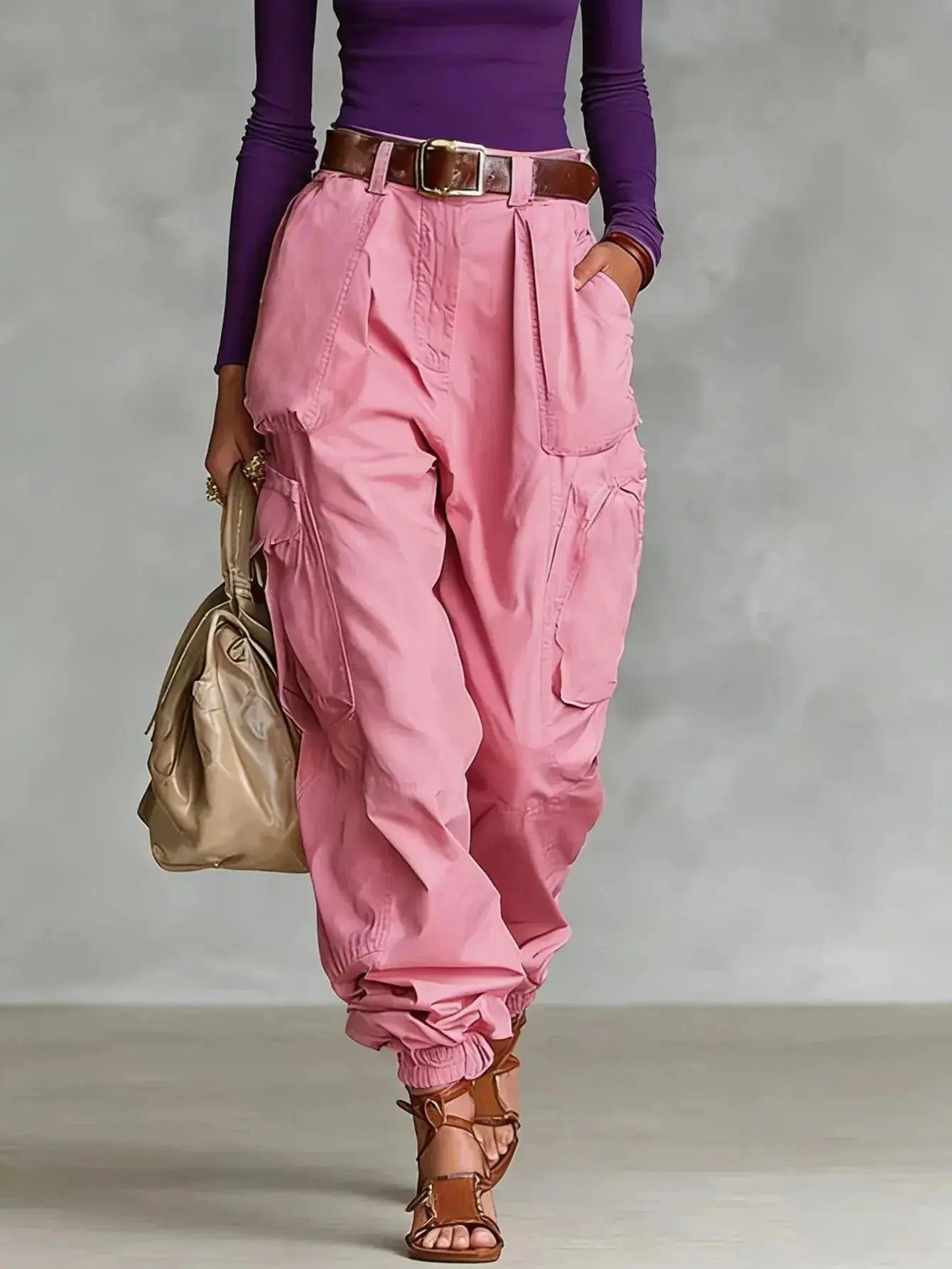 Solid Color Cargo Pants – Women's High Waist Casual Trousers JuChachaShop