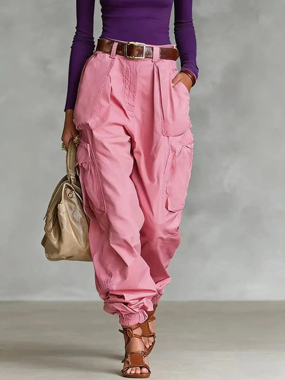 Solid Color Cargo Pants – Women's High Waist Casual Trousers JuChachaShop