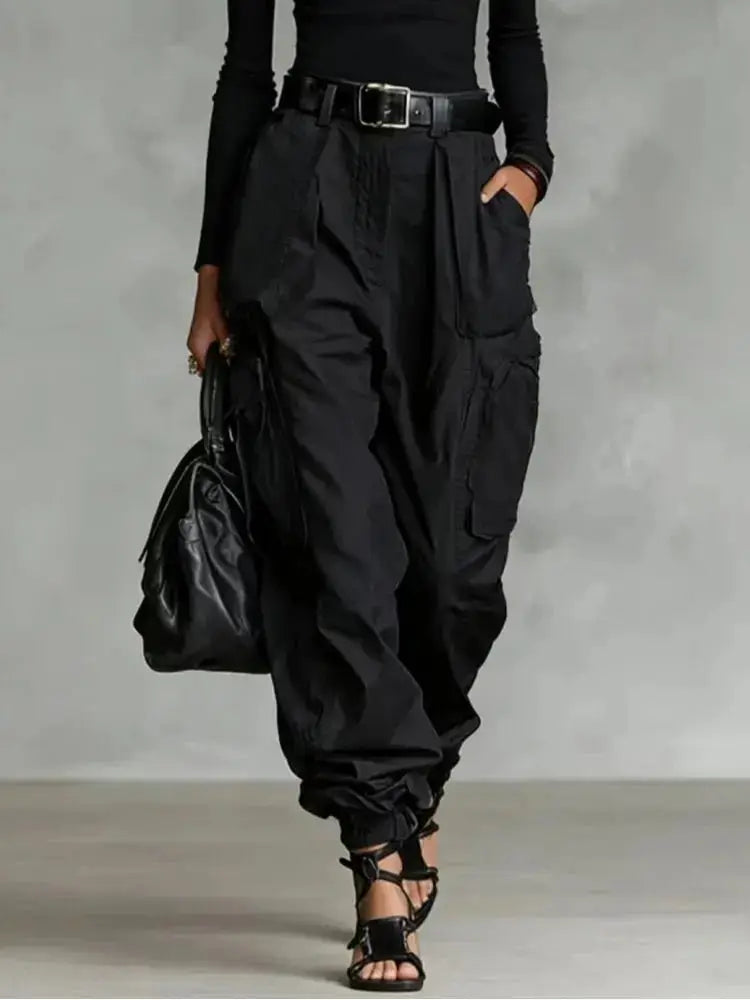 Solid Color Cargo Pants – Women's High Waist Casual Trousers JuChachaShop