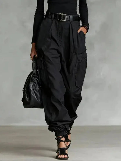 Solid Color Cargo Pants – Women's High Waist Casual Trousers JuChachaShop