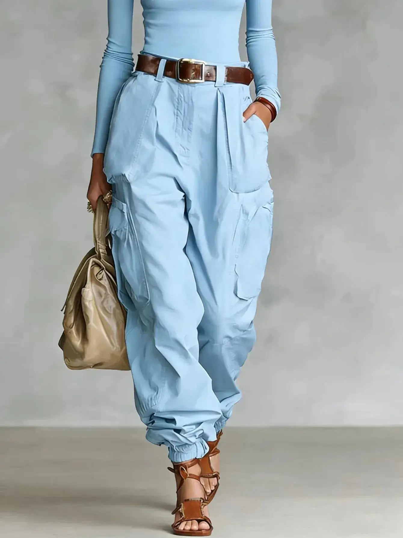 Solid Color Cargo Pants – Women's High Waist Casual Trousers JuChachaShop
