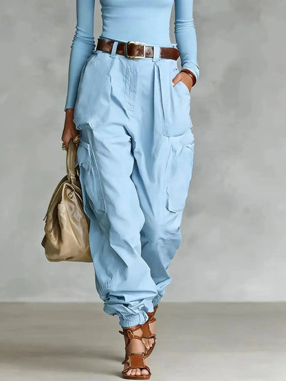 Solid Color Cargo Pants – Women's High Waist Casual Trousers JuChachaShop