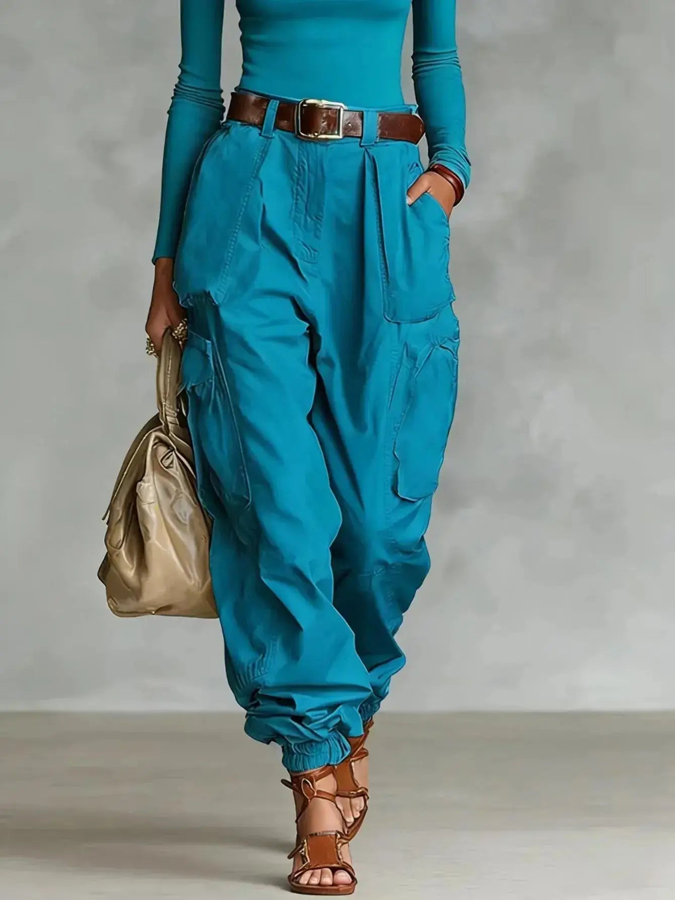 Solid Color Cargo Pants – Women's High Waist Casual Trousers JuChachaShop