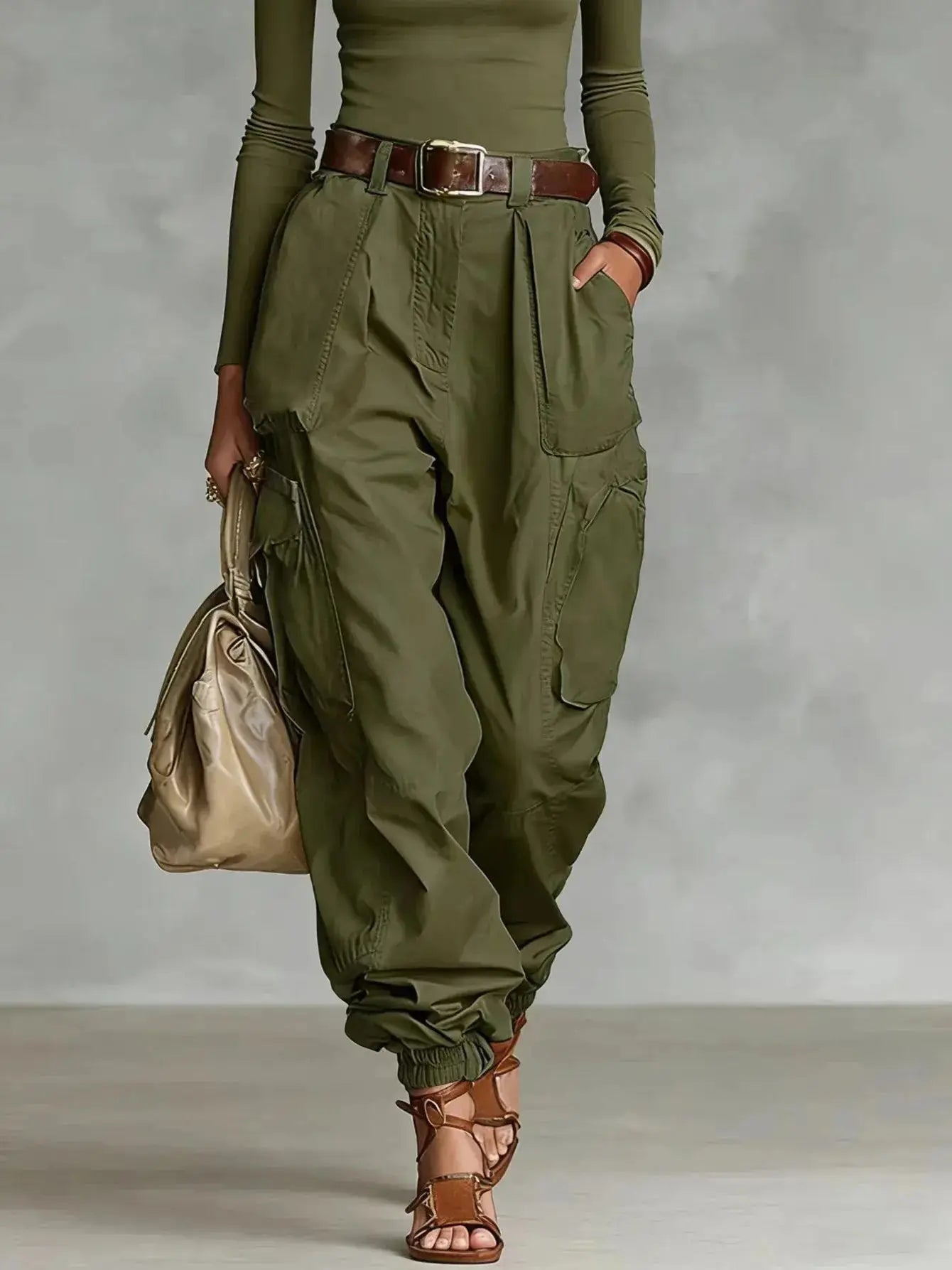 Solid Color Cargo Pants – Women's High Waist Casual Trousers JuChachaShop
