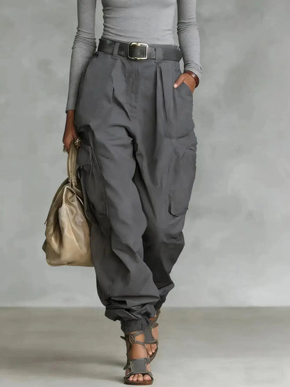 Solid Color Cargo Pants – Women's High Waist Casual Trousers JuChachaShop
