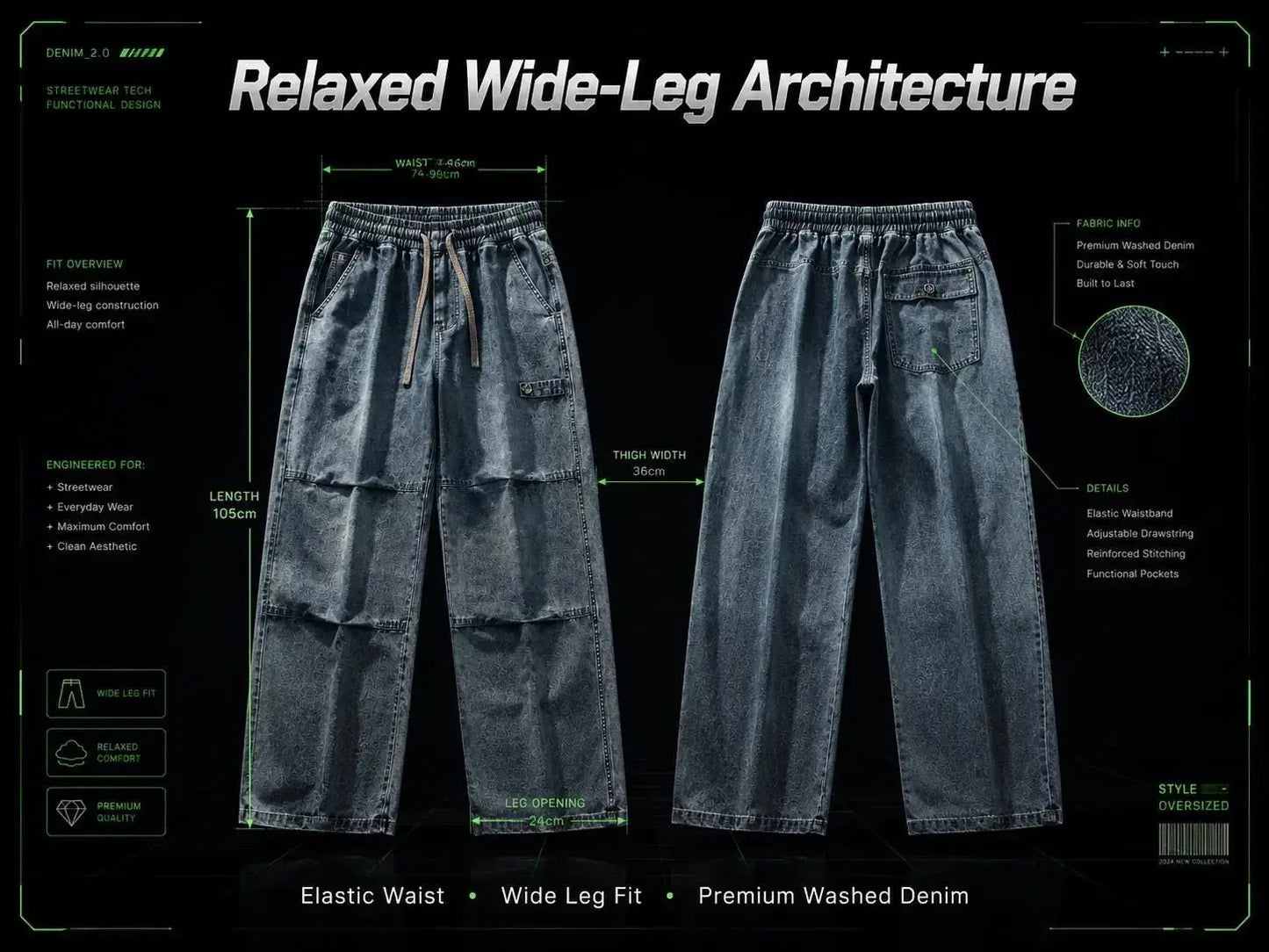 Unisex Cargo Wide Leg Denim Pants | Relaxed Streetwear Jeans JuChachaShop