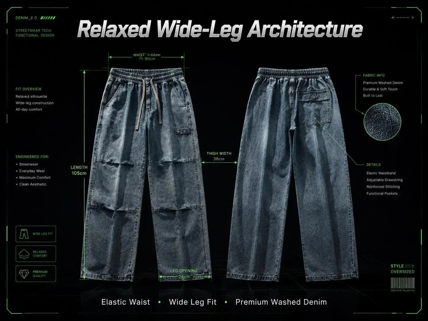 Unisex Cargo Wide Leg Denim Pants | Relaxed Streetwear Jeans JuChachaShop