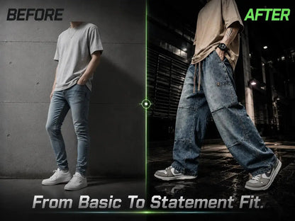 Unisex Cargo Wide Leg Denim Pants | Relaxed Streetwear Jeans JuChachaShop