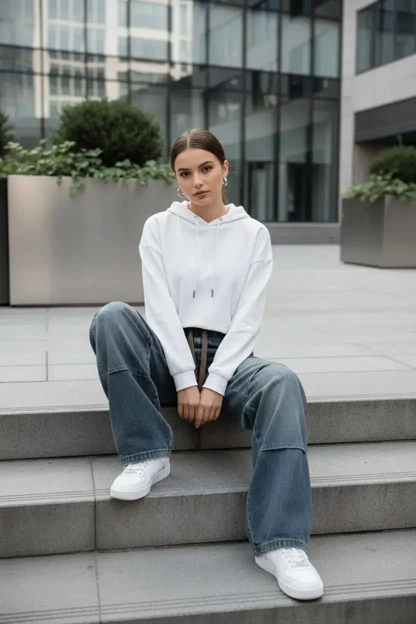 Calça cargo denim feminina lifestyle