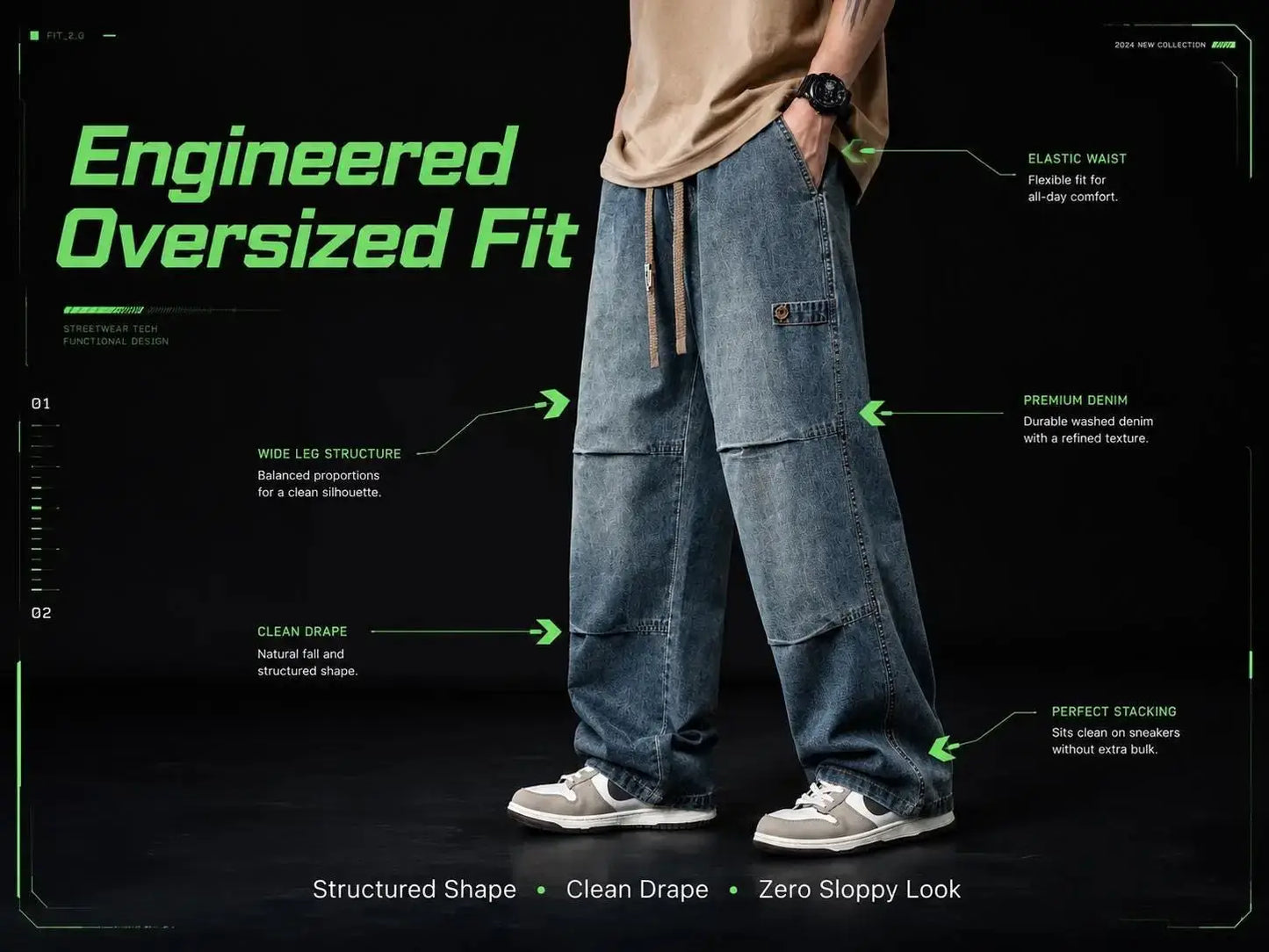 Unisex Cargo Wide Leg Denim Pants | Relaxed Streetwear Jeans JuChachaShop