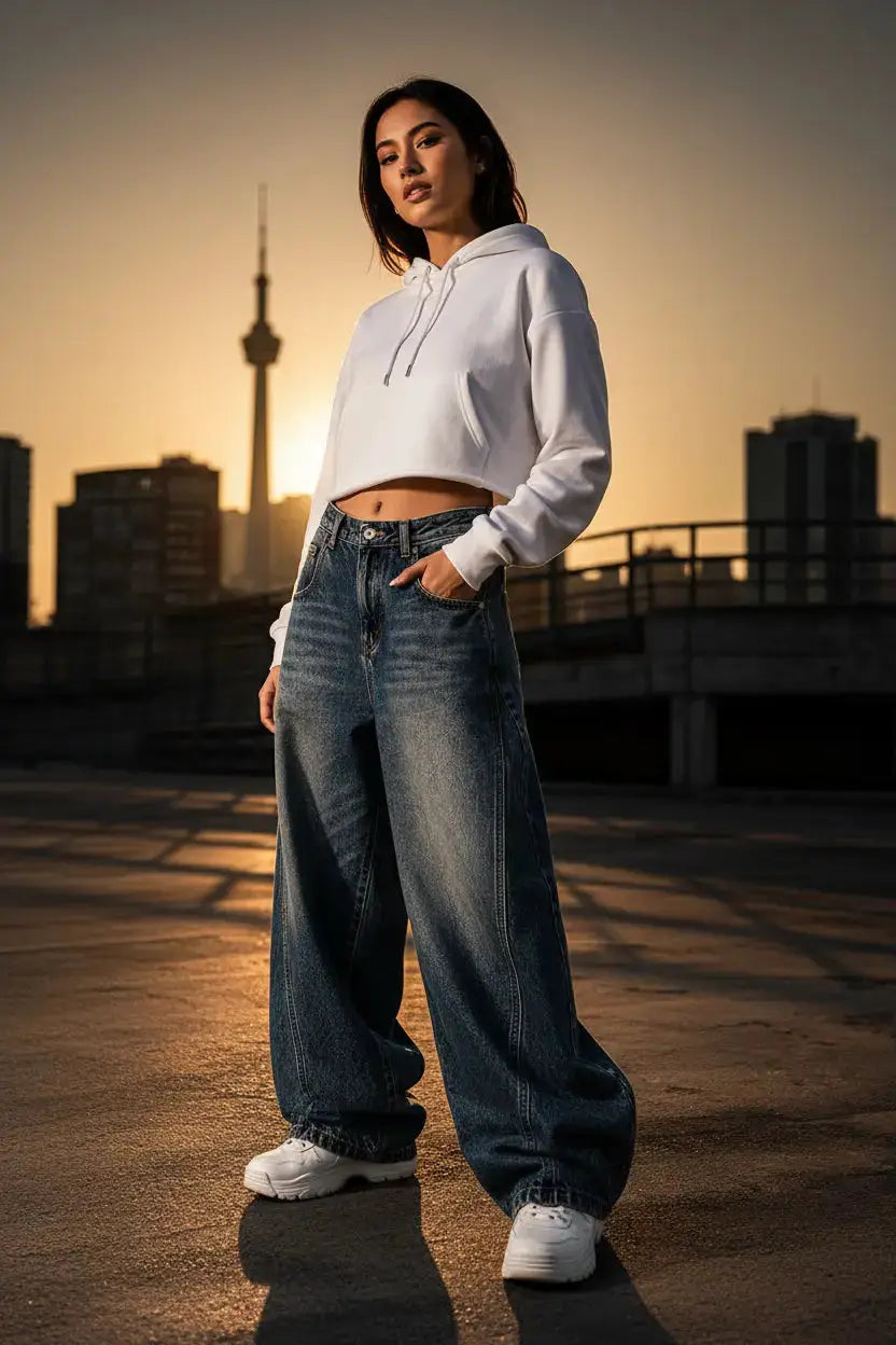 Unisex Oversized Balloon Jeans – Vintage Wash Streetwear Denim JuChachaShop