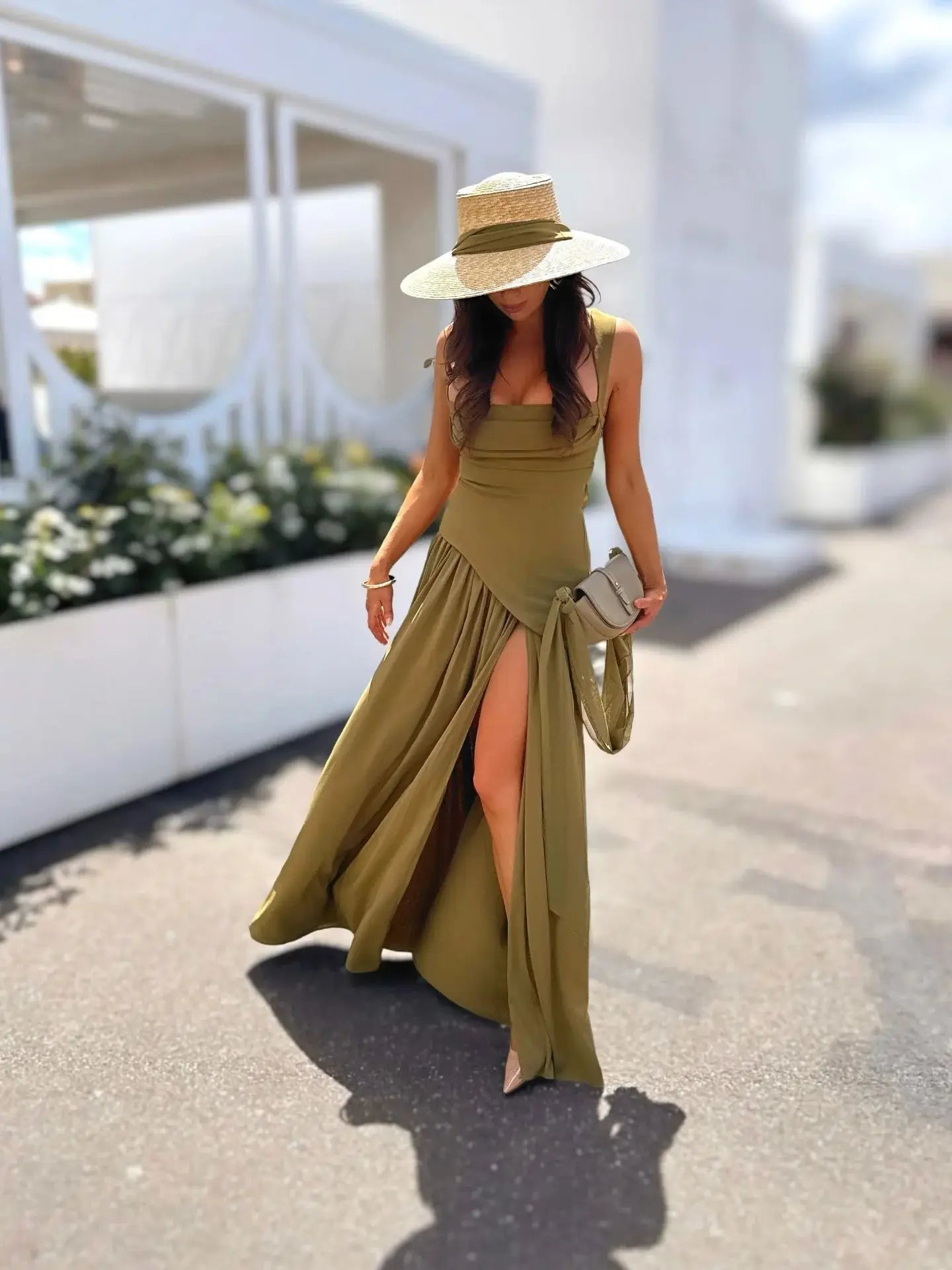 Wedding Guest Maxi Dress – Elegant Sleeveless Maxi Dress with Scarf JuChachaShop