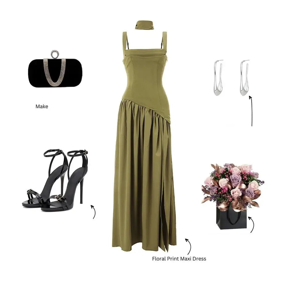 Wedding Guest Maxi Dress – Elegant Sleeveless Maxi Dress with Scarf JuChachaShop