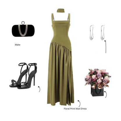 Wedding Guest Maxi Dress – Elegant Sleeveless Maxi Dress with Scarf JuChachaShop