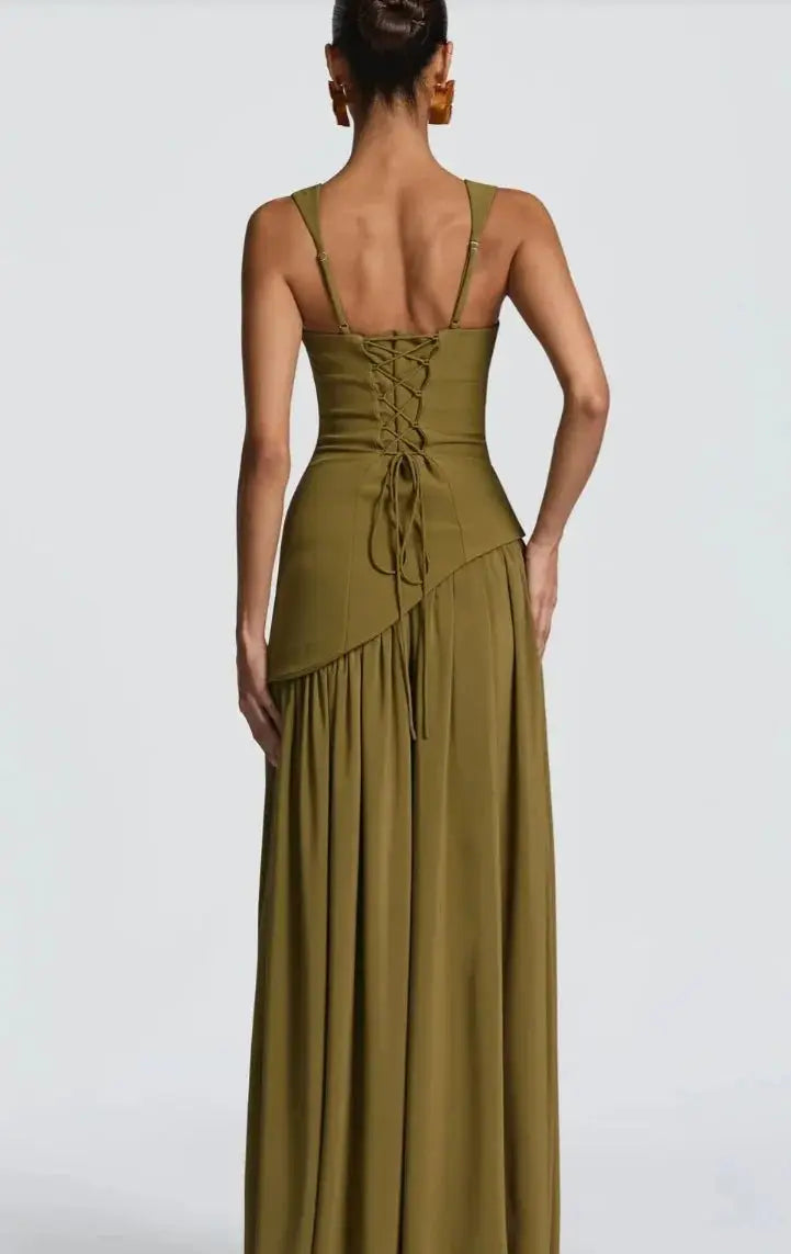 Wedding Guest Maxi Dress – Elegant Sleeveless Maxi Dress with Scarf JuChachaShop