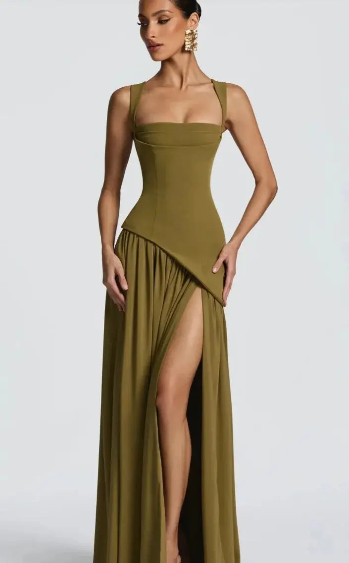 Wedding Guest Maxi Dress – Elegant Sleeveless Maxi Dress with Scarf JuChachaShop