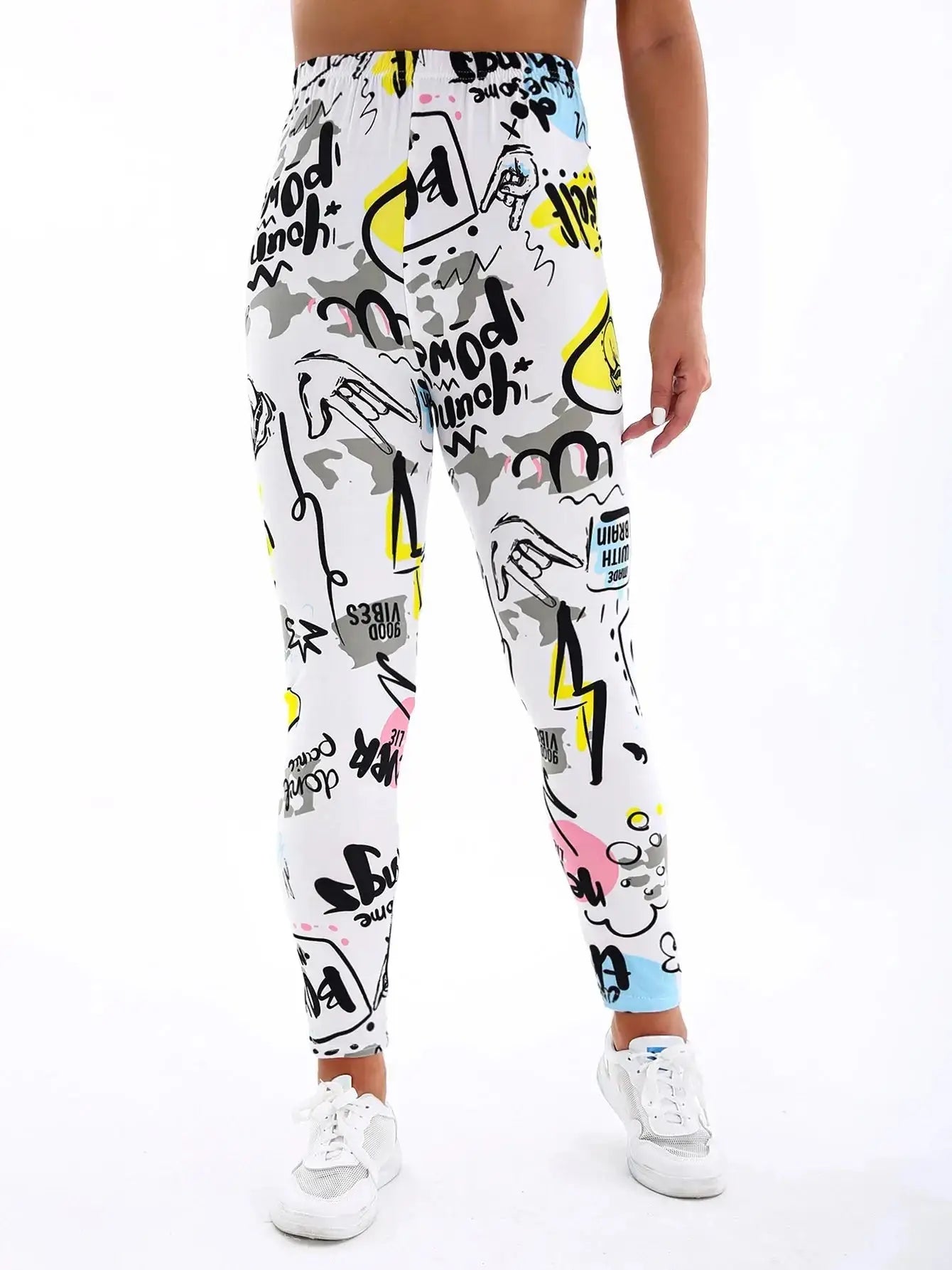 High Waisted Yoga Pants with Stylish Letter Print and Stretch Fit JuChachaShop