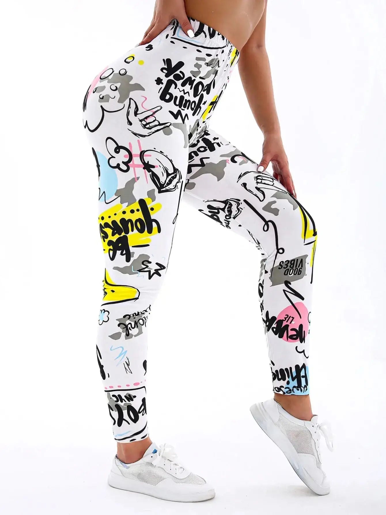 High Waisted Yoga Pants with Stylish Letter Print and Stretch Fit JuChachaShop