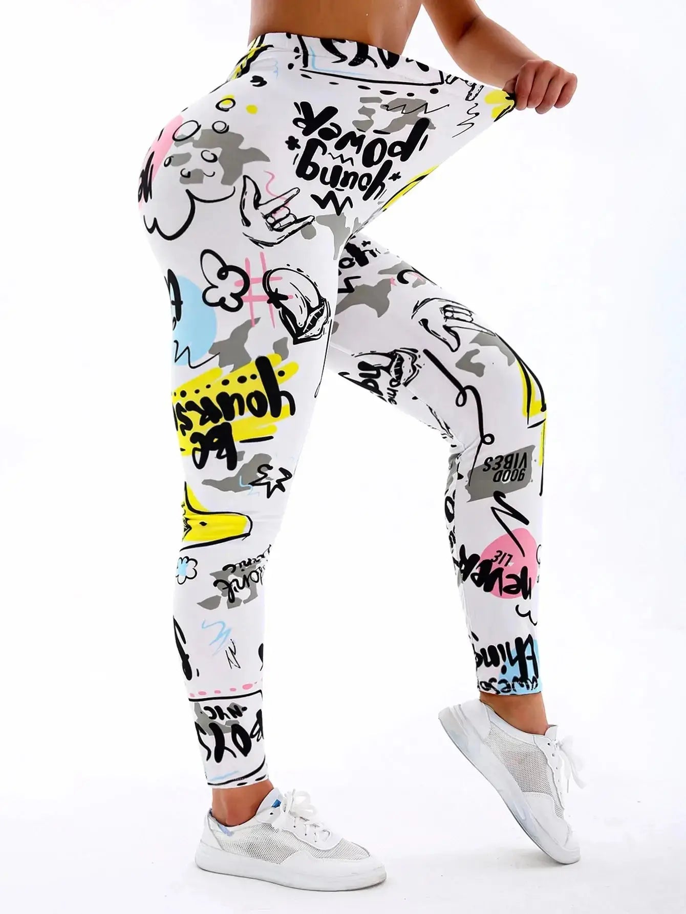 High Waisted Yoga Pants with Stylish Letter Print and Stretch Fit JuChachaShop