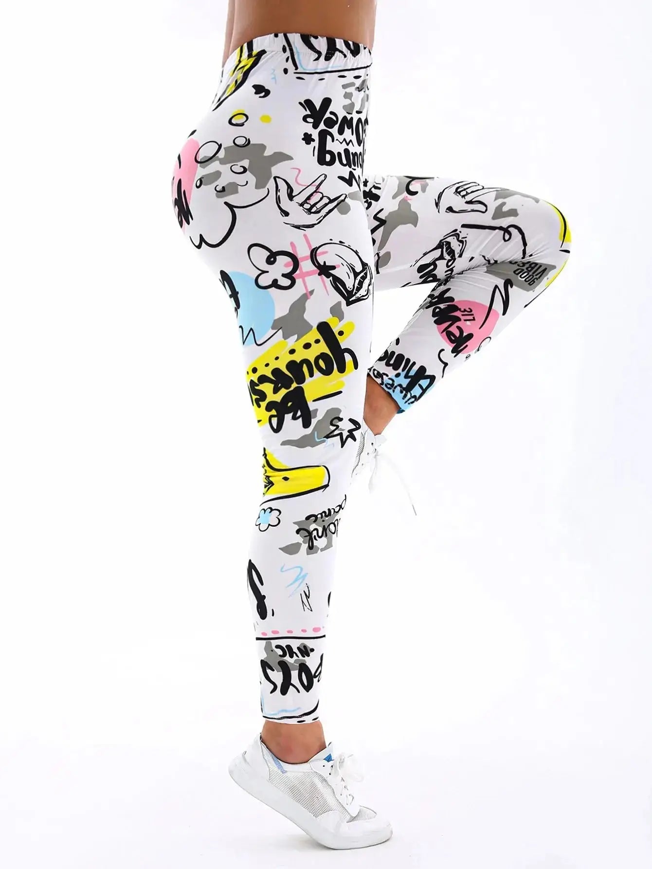 High Waisted Yoga Pants with Stylish Letter Print and Stretch Fit JuChachaShop