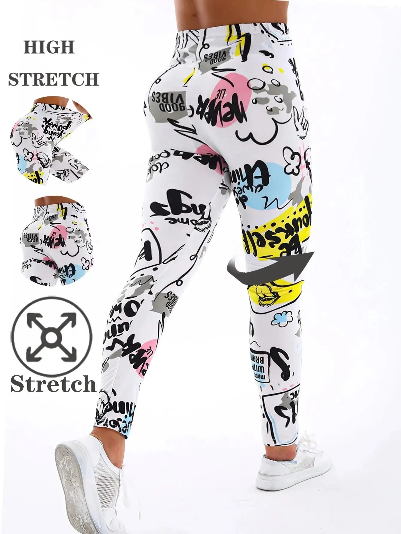 High Waisted Yoga Pants with Stylish Letter Print and Stretch Fit JuChachaShop