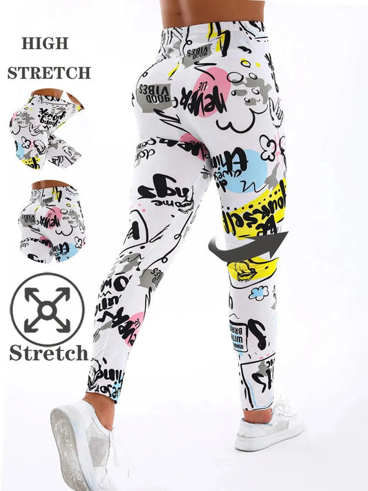 High Waisted Yoga Pants with Stylish Letter Print and Stretch Fit JuChachaShop