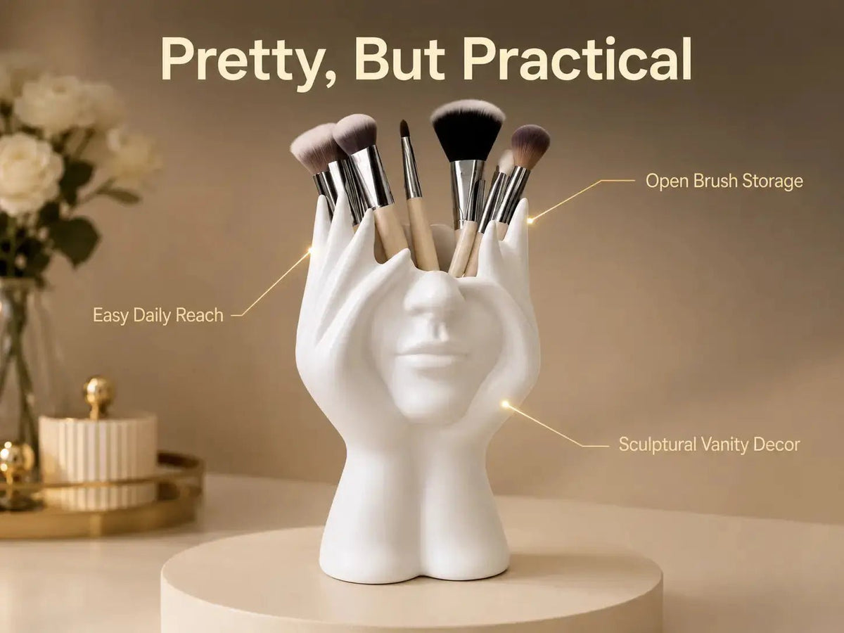 White Sculptural Face Makeup Brush Holder | Artistic Vanity Organizer | Desktop Pen Holder | Modern Decor Storage Jumartins