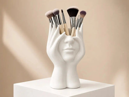 White Sculptural Face Makeup Brush Holder | Artistic Vanity Organizer | Desktop Pen Holder | Modern Decor Storage Jumartins