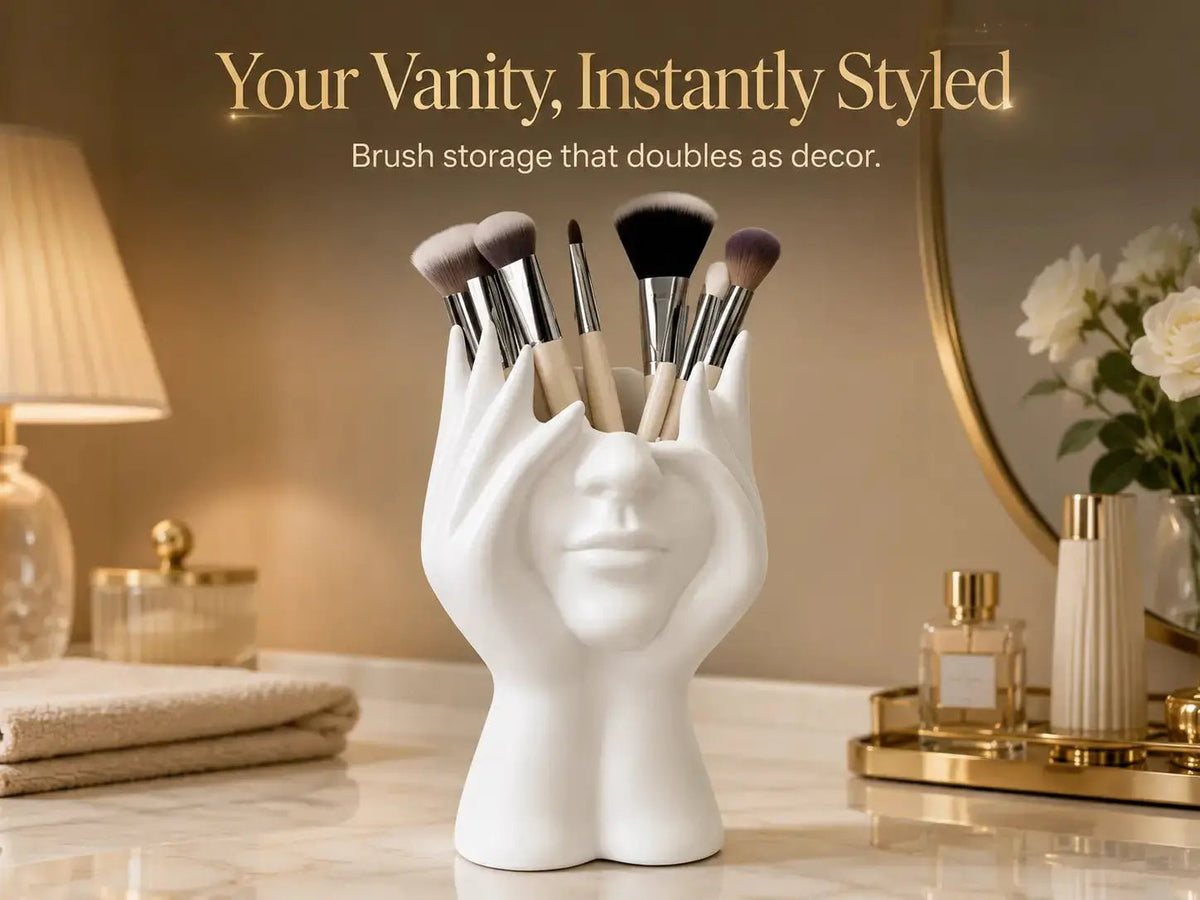 White Sculptural Face Makeup Brush Holder | Artistic Vanity Organizer | Desktop Pen Holder | Modern Decor Storage Jumartins