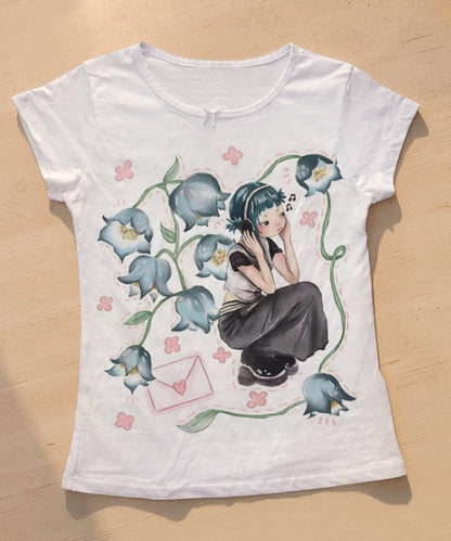 Women Graphic Tee | Emo Girl Floral Artwork
