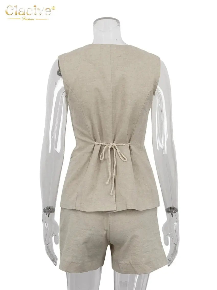 Women Linen Shorts Set – Sleeveless Tank Top & High Waist Shorts JuChachaShop