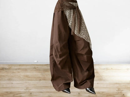 Women Wide Leg Pants | Lace Patchwork Wrap Design, High Waist Loose Fit, Retro Streetwear JuChachaShop