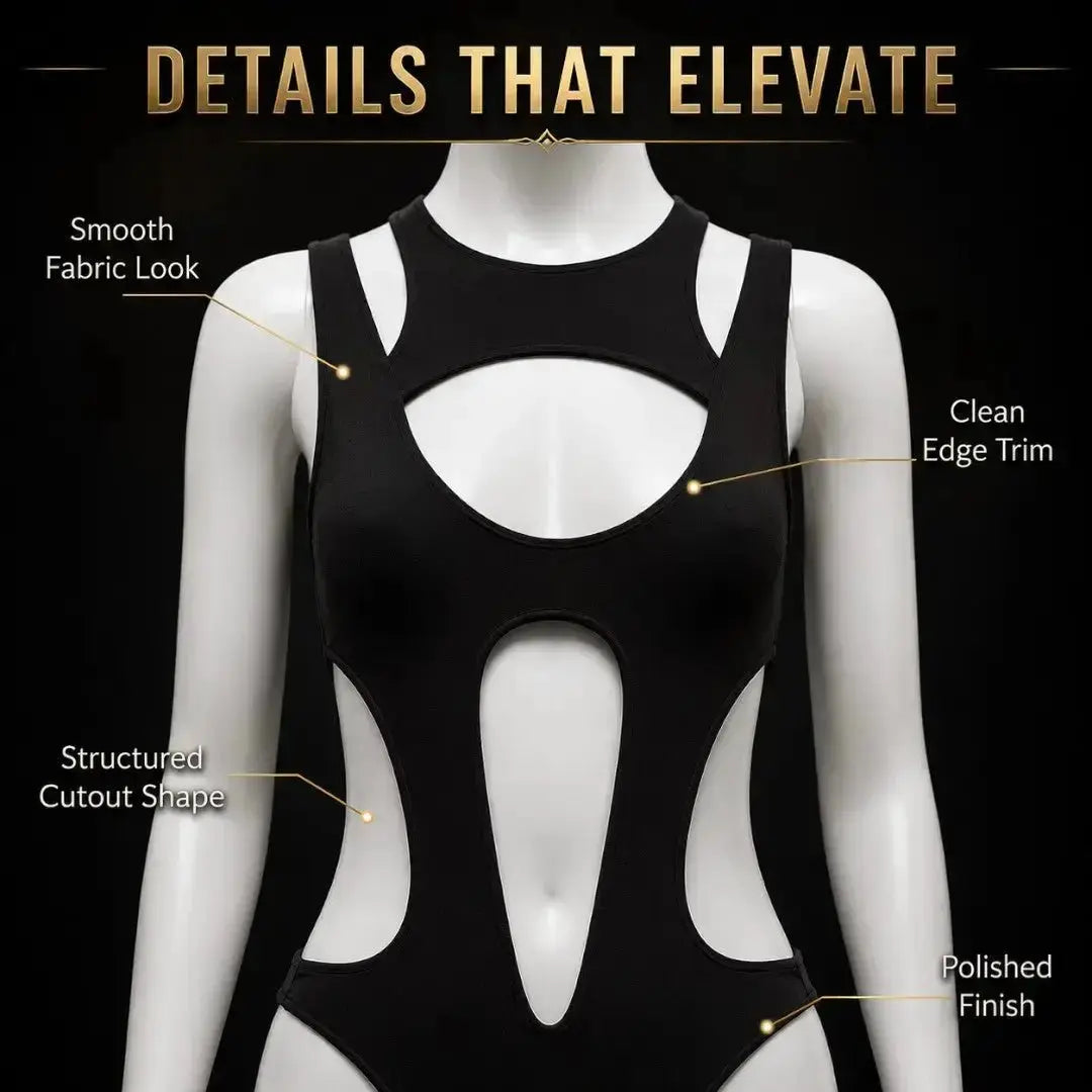 Black Cutout Bodysuit for Women | Edgy Sleeveless Club Top | Statement Night Out Outfit | Stretch Fitted Bodysuit Jumartins