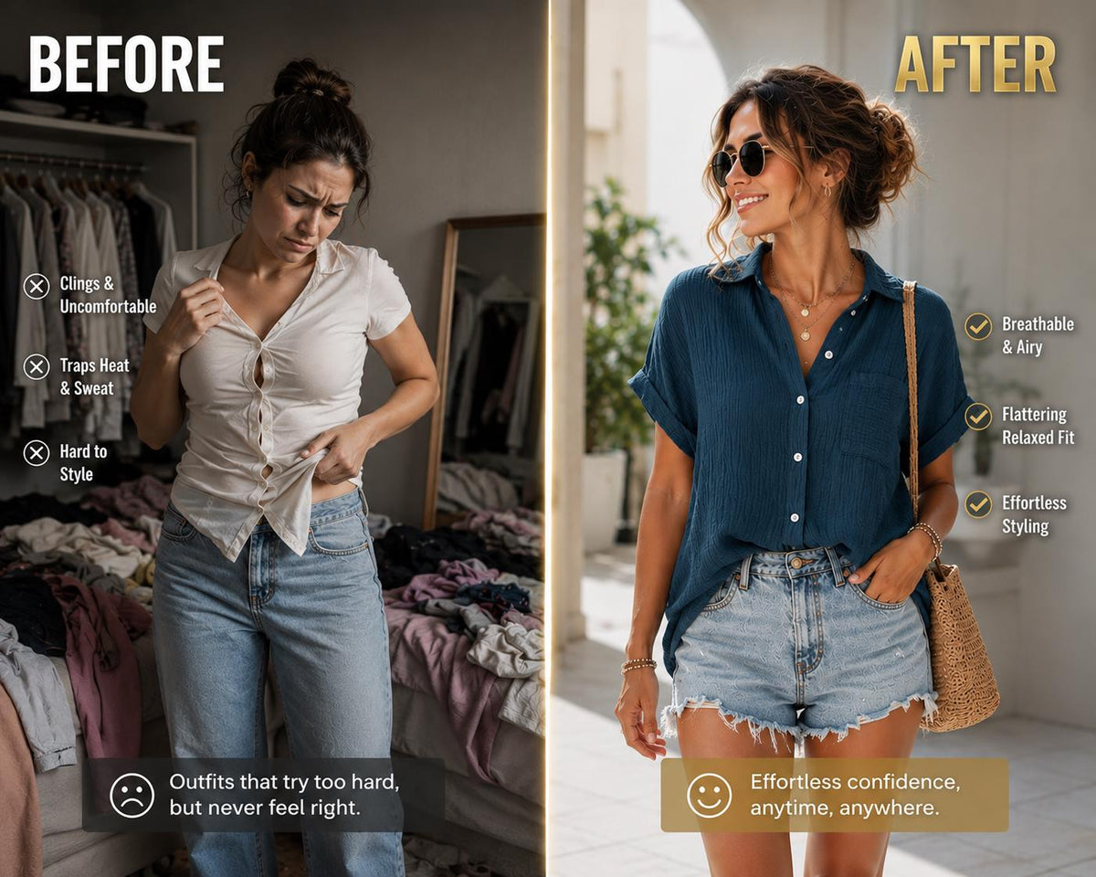 Women’s Casual Summer Blouse Breathable Gauze Button-Down Shirt, Batwing Sleeve, Relaxed Fit Lightweight Top