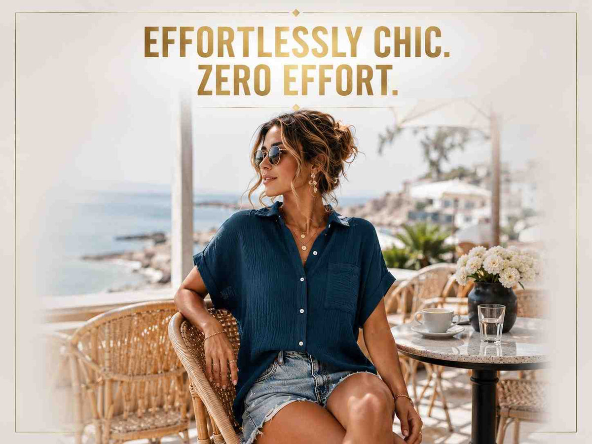 Women’s Casual Summer Blouse Breathable Gauze Button-Down Shirt, Batwing Sleeve, Relaxed Fit Lightweight Top